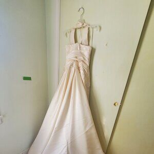 Pale gold satin wedding dress